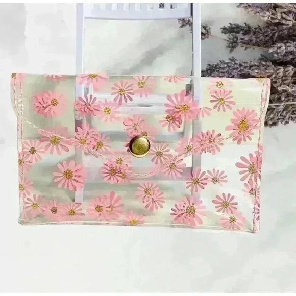 Pink Floral Clear Card Case Wallet - Picture 4 of 5